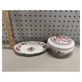 VTG Chinese Porcelain Trinket Box & Plate
