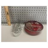 (2) VTG Viking Glass Ruby Red Plate & Clear Glass