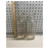 (2) VTG Clear Glass Milk Bottles