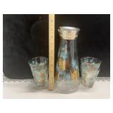 VTG David Douglas Glass Gold Decanter & Glasses
