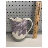 VTG Ceramic Pitcher Purple Iris Flowers