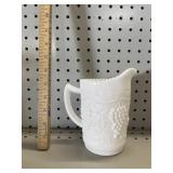 VTG Milk Glass Pitcher Embossed Grape