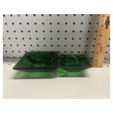 (2) VTG Anchor Hocking Green Glass Ashtrays