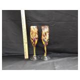 (2) Blown Glass Champagne Flutes