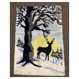 Vintage Handmade Deer & Mood Latch Hook Rug