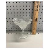 VTG Fenton Frosted Glass Ruffled Footed Compote