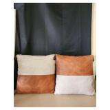 (2) Leather/Linen Throw Pillows 16'