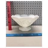 Milk Glass Grape Pattern Pedestal Compote