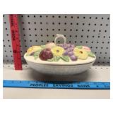 Vtg Ceramic Woven Fruit Basket Lidded Casserole