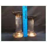 (2) Brass Pillar Shaped Candlestick Holders
