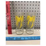 Vtg Anchor Hocking Yellow Tulip Tumblers