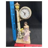Lady Sitting Under Lamp Post Clock Figurine