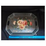 VTG Hand Painted Large Green Serving Tray