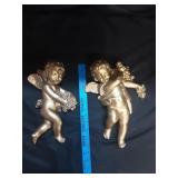 (2) Gold Tone Cherub Wall Decor