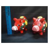 VTG Rustic Ceramic & Wood Piggy Banks