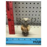 Vtg Miniature Stone Carved & Metal Vase