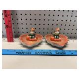 Pair of Elf Pixie on Leaf Trinket Dishes