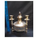 VTG Brass Candlestick Holder & Glass Candy Jar