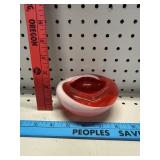 Vtg Red & White Swirl Blown Art Glass Ashtray