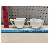 Vtg Milk Glass Cream & Sugar Set Cube Style