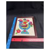 Framed Needlepoint Artwork Bluebird Flowers