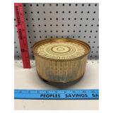 Vtg Guildcraft Gold Tone Sewing Tin w/ Feet