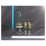VTG Murano Emerald Green Glass Decanter & Cordial