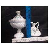 Lefton China Lidded Pedestal Dish & Bisque Pitcher