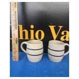 (2) VTG Marshall Pottery Blue Stripe Barrel Mugs