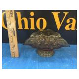 L.E. Smith Moon & Stars Amber Glass Pedestal Bowl