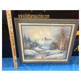Hand-Painted Winter Outdoors Scene Oil on Canvas