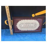 Framed Filet Crochet Doily 'Welcome'