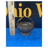 VTG L.E. Smith Moon & Stars Amber Glass Basket