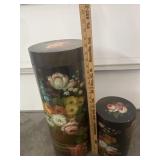 (2) VTG Hand-Painted Wooden Cylindrical Storage