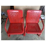 (2) Red Metal Outdoor Chairs