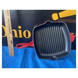 Crofton Red Enameled Cast Iron Grill Pan