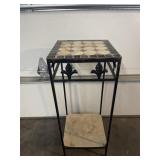Wrought Plant Stand with Checkered Mosaic Tile
