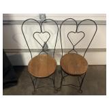 (2) VTG Black Wrought Iron Chairs with Heart Back