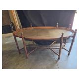 MCM Faux Bamboo Coffee Table w/ Brass Inlay