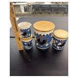 Barnyard Blues Chicken Print Canisters & Creamer