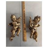 (2) VTG Style Cherub Wall Hanging Angel Figurine
