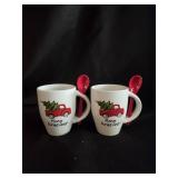 (2) Ceramic Christmas Mugs w/ Spoons 11oz.
