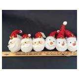 (6) Light Up Santa & Snowman Head Ornaments