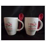 (2) Ceramic Christmas Mugs w/ Spoons 11oz.