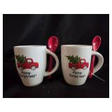(2) Ceramic Christmas Mugs w/ Spoons 11oz.