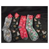(5) Christmas Ladies Crew Socks Shoe Size (4-10)