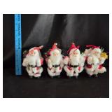 (4) Santa Christmas Ornaments 6.5'