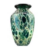 ARTIST SIGNED GREEN ART GLASS VASE