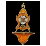 FRENCH INLAID BRONZE ADORNED CLOCK AND SHELF