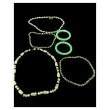 LOT OF FAUX JADE NECKLACES, BANGLE BRACELETS
